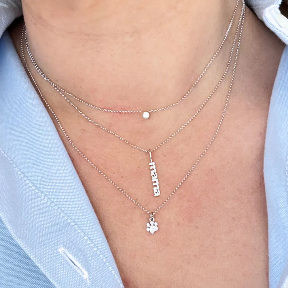 14K White Gold Pave Diamond Paw Print Necklace - Sample Sale