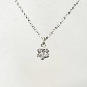 14K White Gold Pave Diamond Paw Print Necklace - Sample Sale