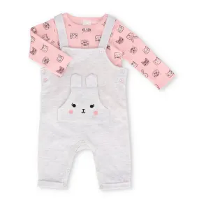 2 Piece Long Sleeve Bunny Fleece Dungaree - Grey