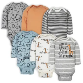 6-Pack Baby Boys Jungle Long Sleeve Onesies Bodysuits