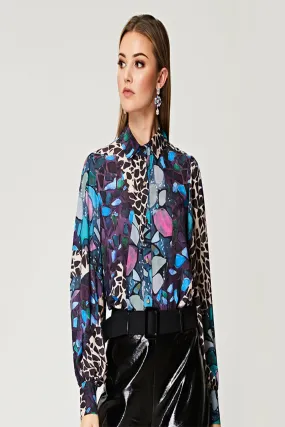 Angeleye Multi Print Short Chiffon Blouse