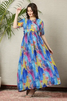 Aquamarine Blue Maternity & Nursing Chiffon Wrap Dress