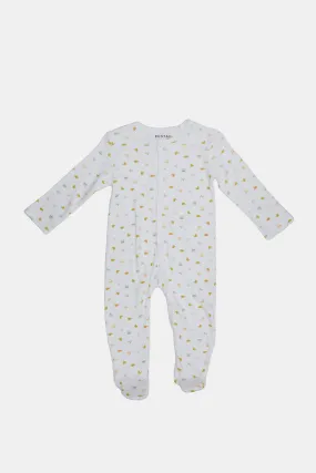 Babies White Printed Sleepsuit