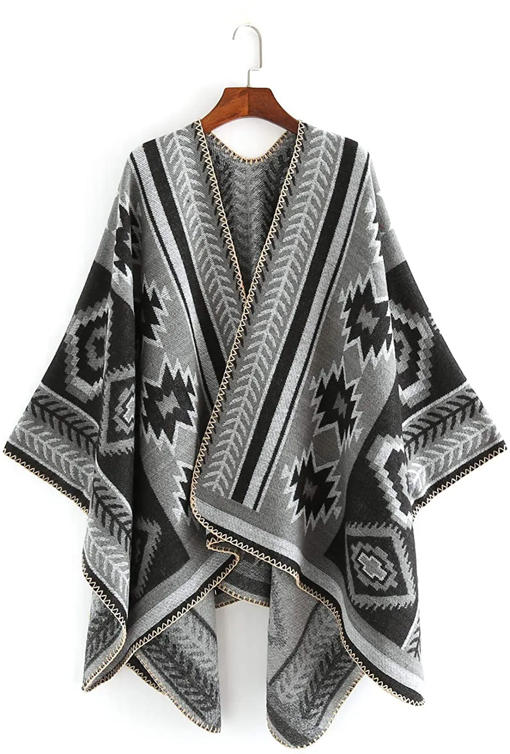 Bestshe Women's Stylish Open Front Poncho Cape Clock Block Oversize Knitted Shawl Wrap