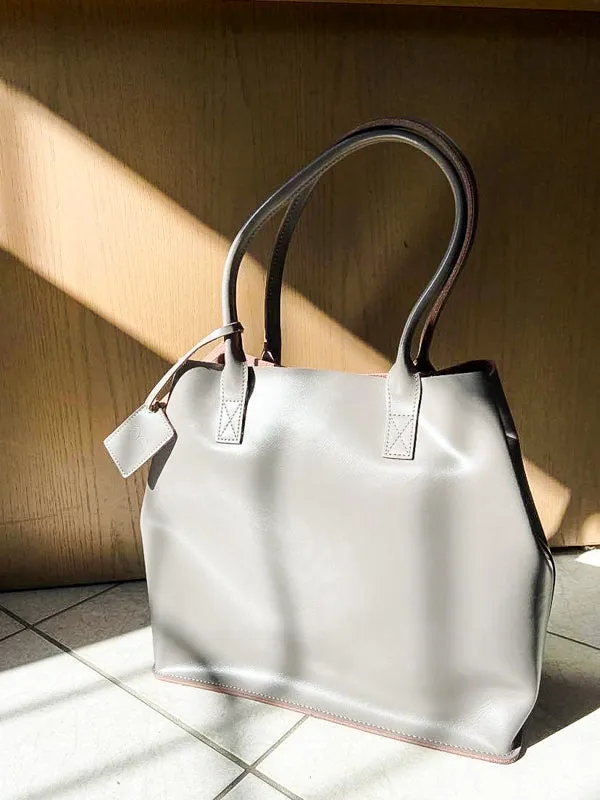 BIRCHGROVE - Women's Grey Genuine Leather Tote Bag