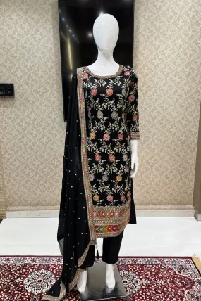 Black Embroidery, Zari, Beads and Sequins work Straight Cut Salwar Suit