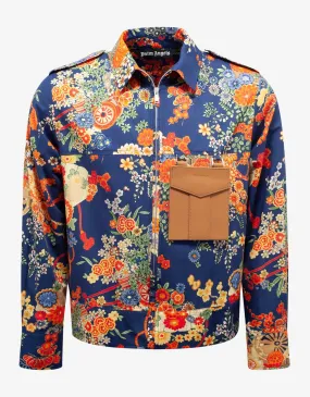 Blue Floral Print Blooming Pocket Shirt -