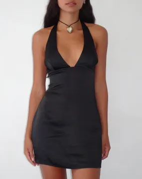 Coda Halterneck Dress in Satin Black