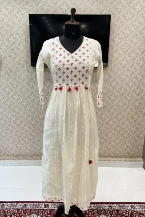 Cream Sequins and Beads work with Print Long Kurti