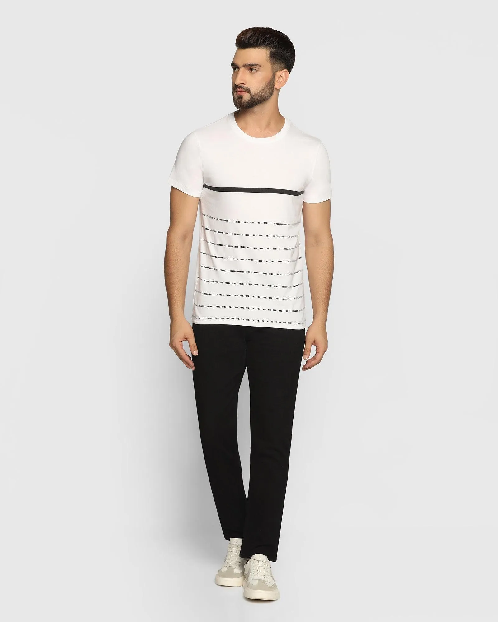 Crew Neck White Striped T-Shirt - Mild