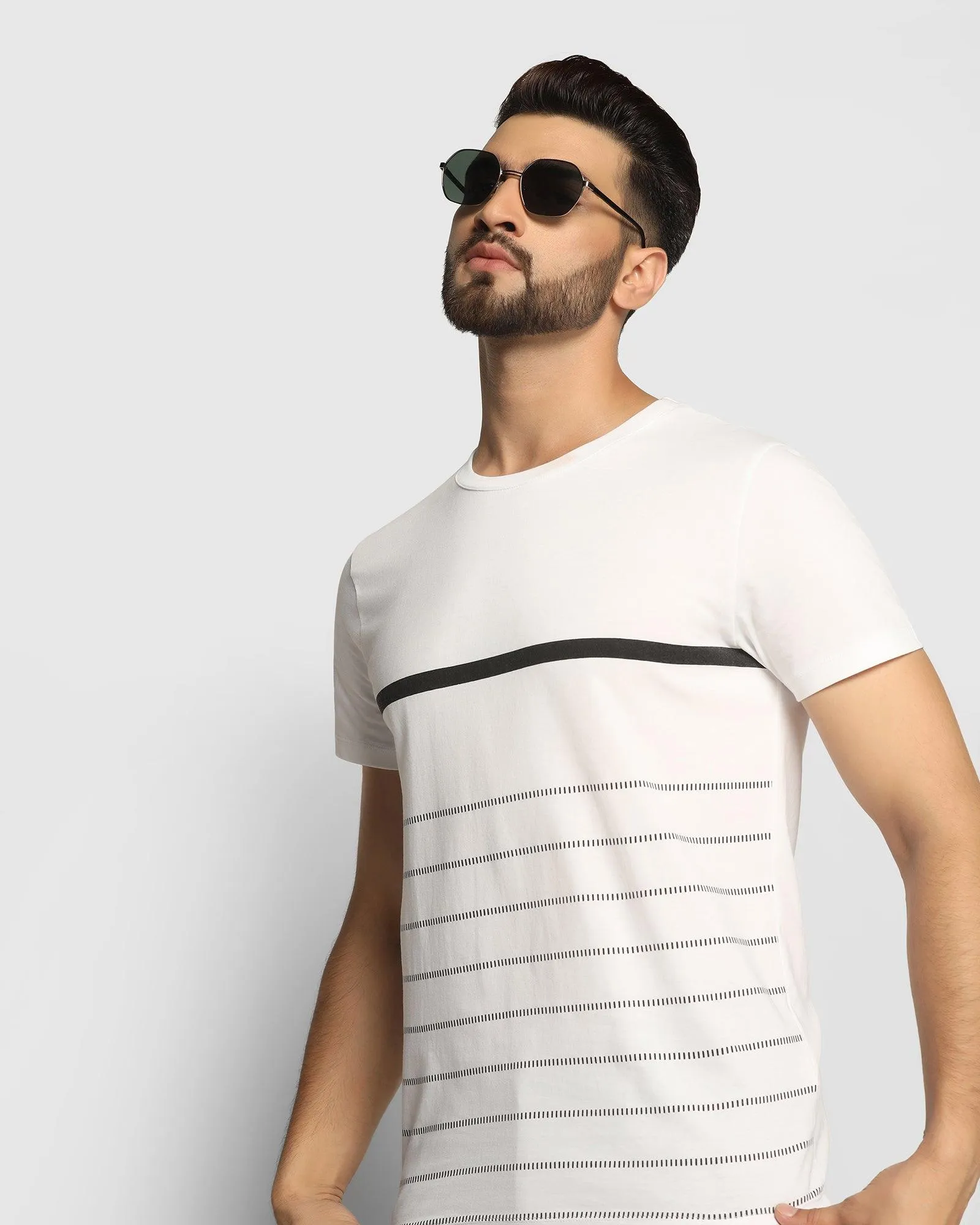 Crew Neck White Striped T-Shirt - Mild