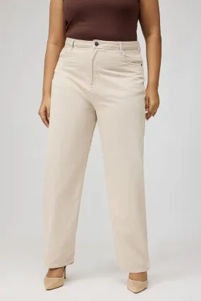 Curve Ivory Beige Straight Jeans