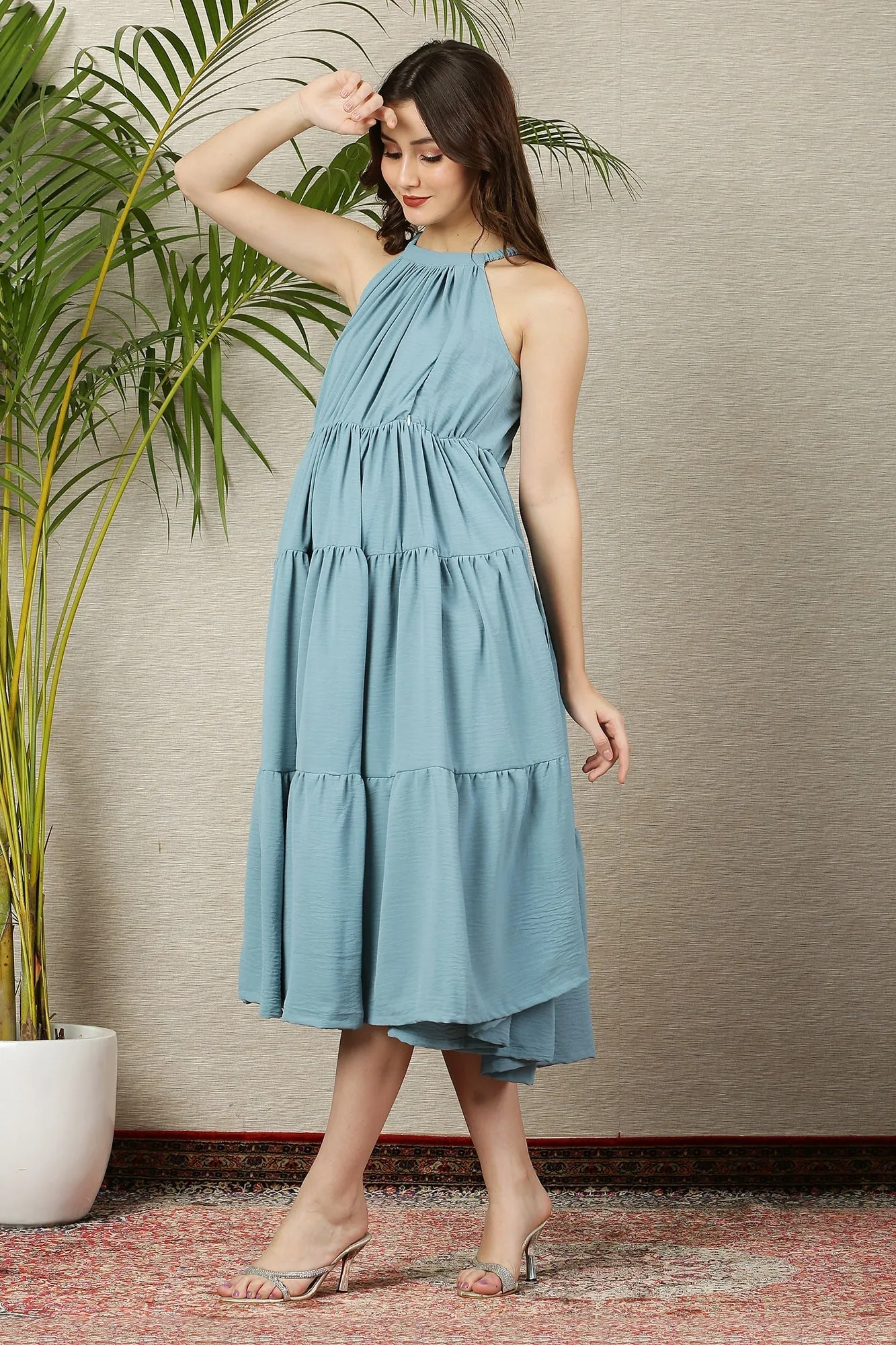 Easy Breezy Ice Blue Layered Maternity & Nursing Flow Dress