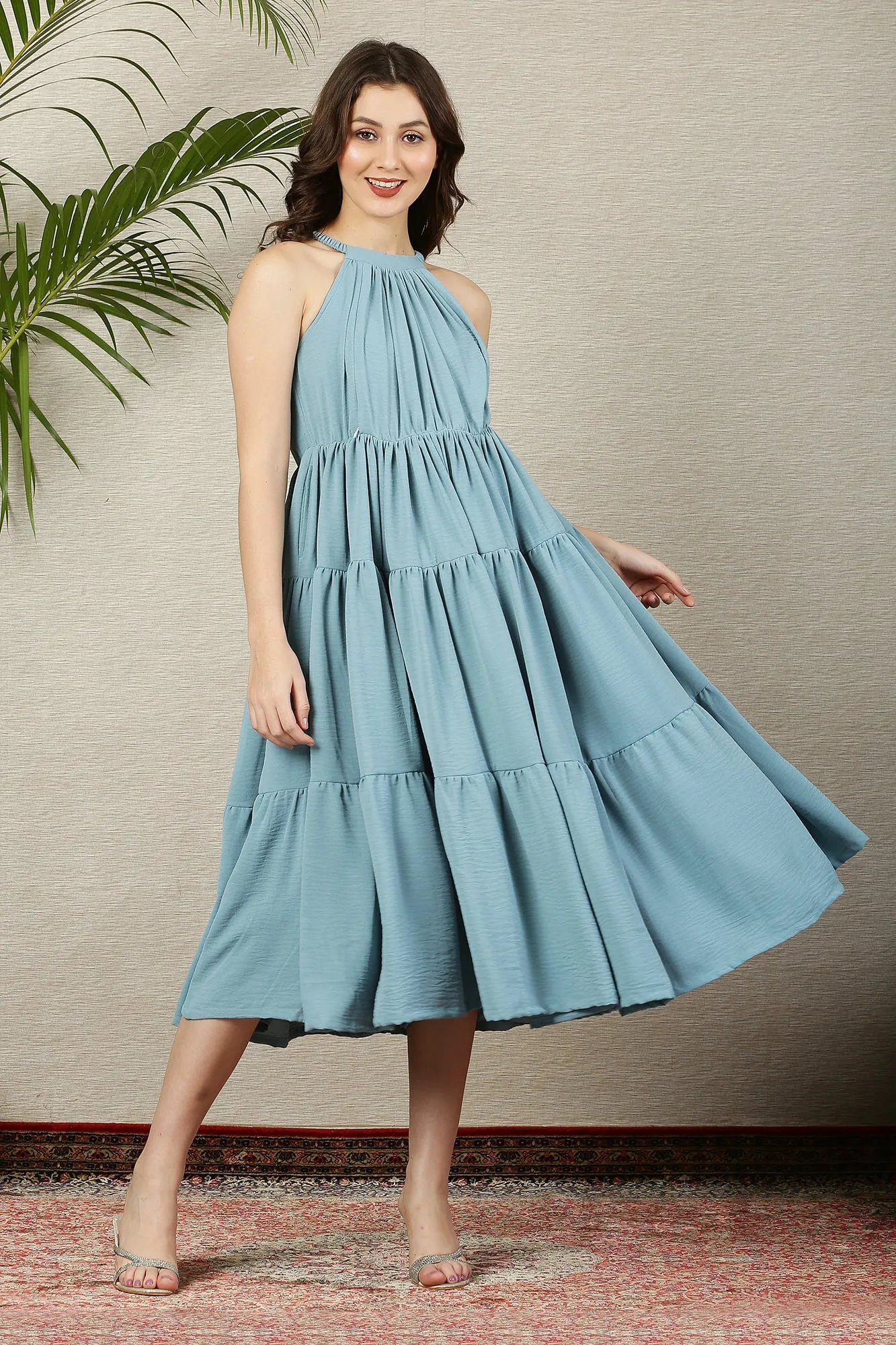 Easy Breezy Ice Blue Layered Maternity & Nursing Flow Dress