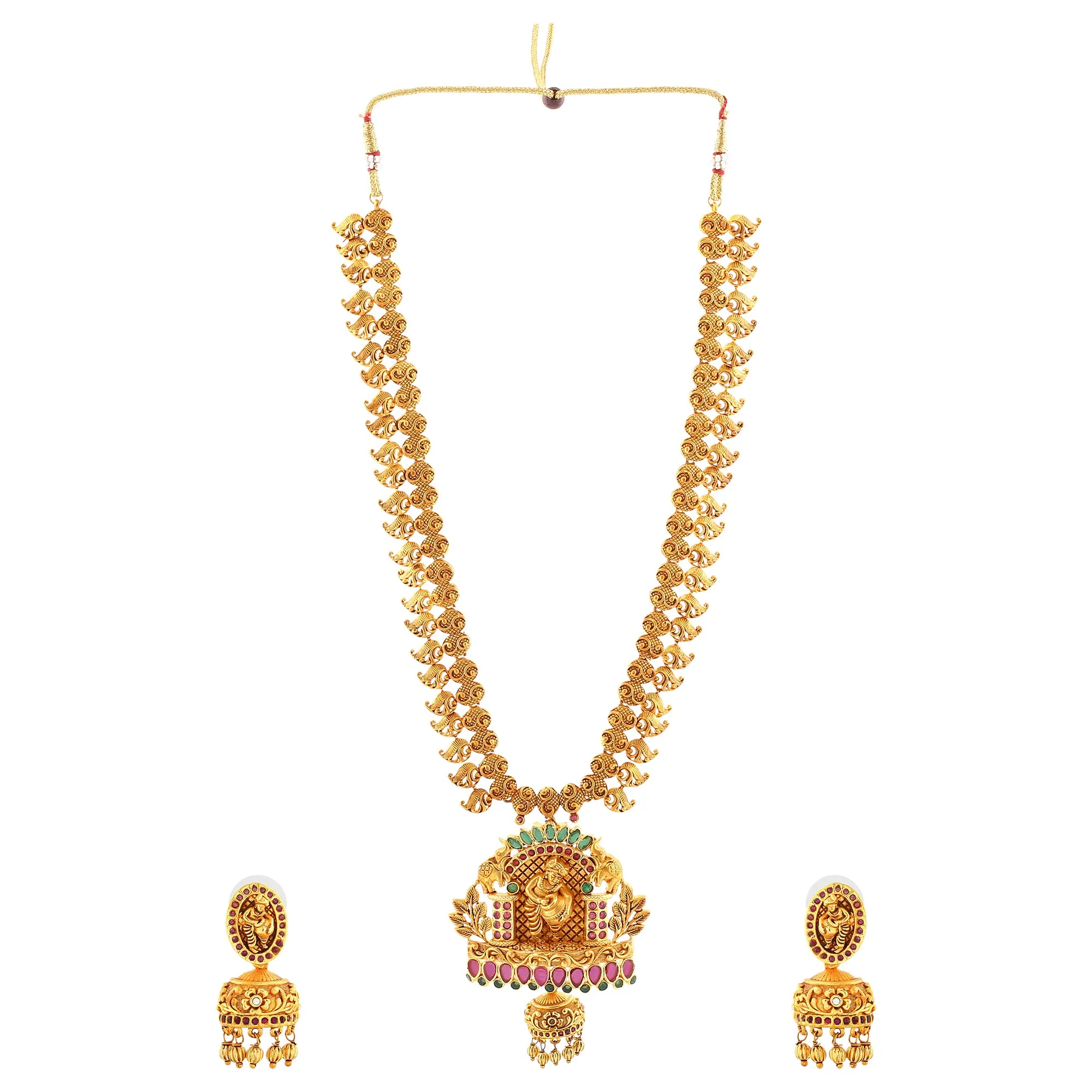 Estele Gold Plated CZ Lord Krishna Designer Necklace Set with Pearls for Women