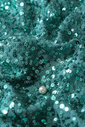 Exclusive All Over Sequins Embroidery On Teal Viscose Georgette Fabric