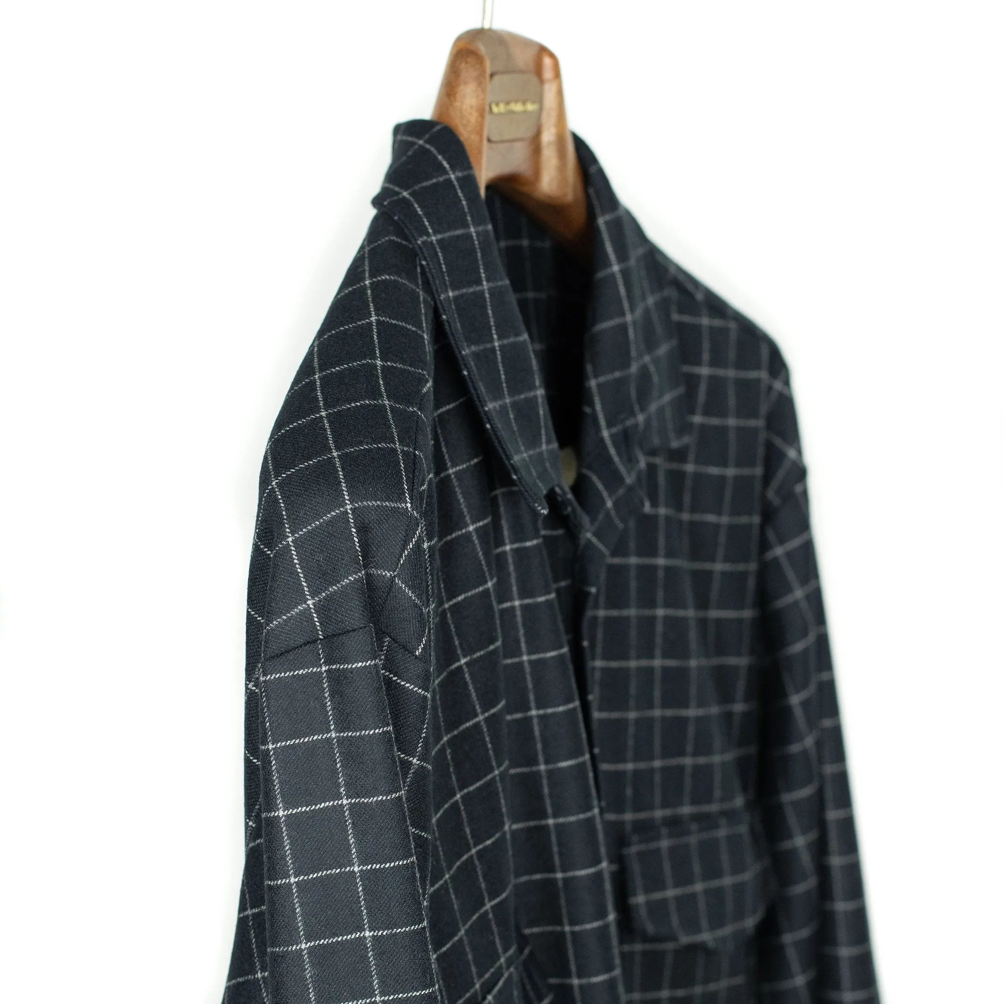 Exclusive Meydan relaxed overshirt in deadstock deep navy wool and cotton windowpane