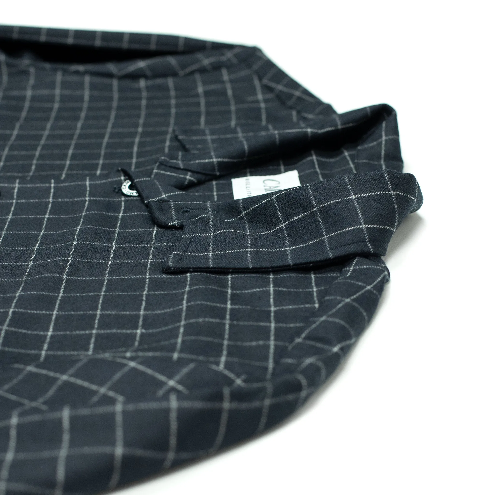 Exclusive Meydan relaxed overshirt in deadstock deep navy wool and cotton windowpane