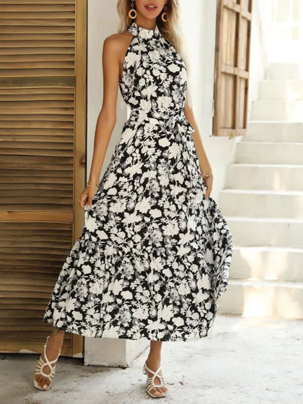 Floral Sleeveless Halterneck Maxi Dress