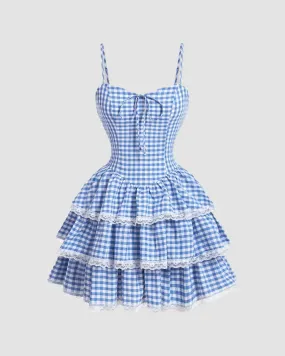 Gingham Check Spring Countryside Short Dress