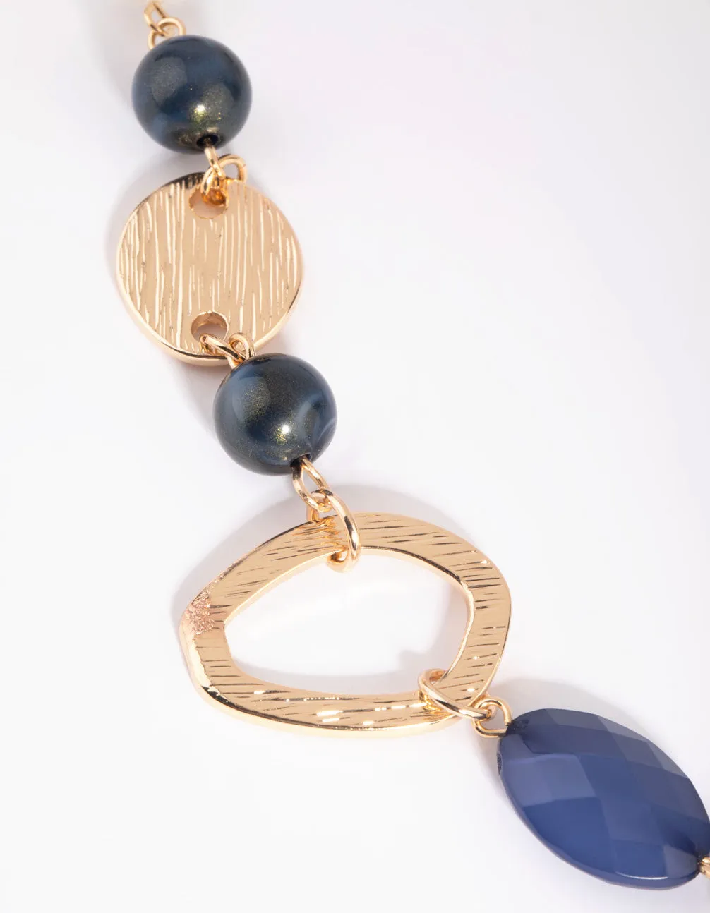 Gold & Blue Pearl & Bead Long Necklace