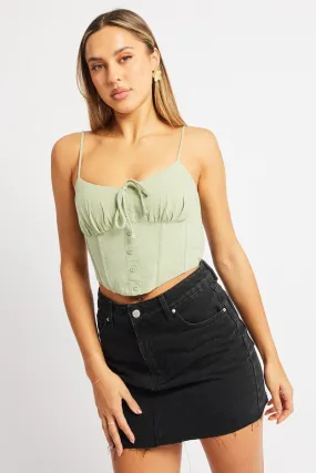 Green Cami Top Sleeveless Corset Linen Blend