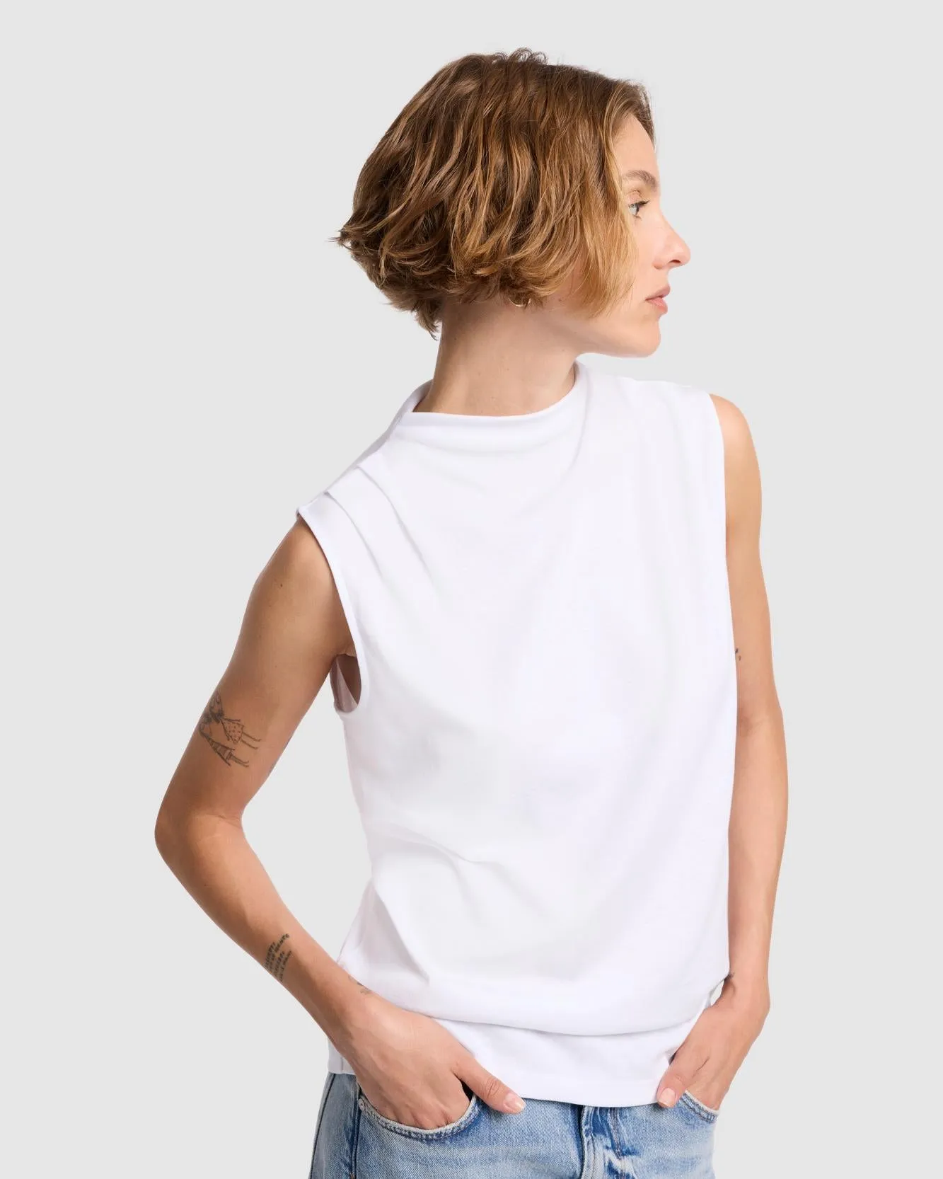 High Neck Draped Top in Milk