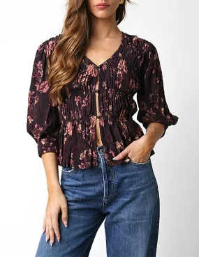 Leona Gathered   Buttoned Floral Top