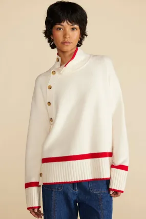 Leonie Stripe Turtleneck Sweater - Ivory and Red Stripe