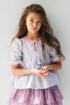 Nellystella Naomi Girls Blouse - Blue Yonder