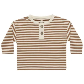 Quincy Mae Ribbed Long Sleeve Henley - Cinnamon Stripe