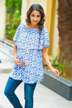 Sky Blue Floral Maternity Top