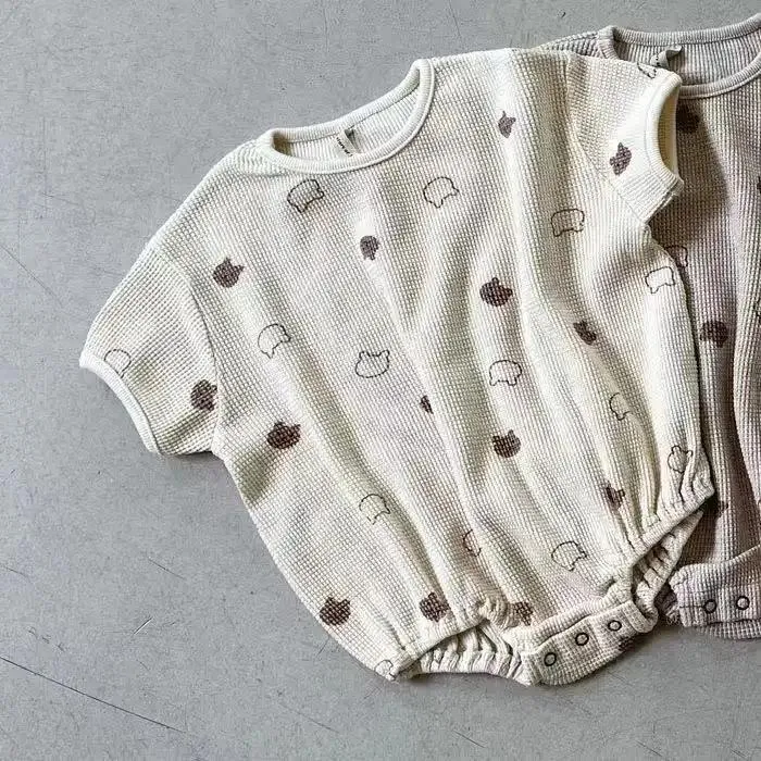 Soft Waffle Short Sleeve Baby Bodysuit with Cotton Fabric