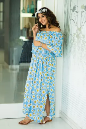 Sun flower Off-Shoulder Maternity Maxi Dress