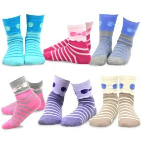 TeeHee Socks Kid's Casual Cotton Short Crew Stripes and Bow 6-Pack (70682)